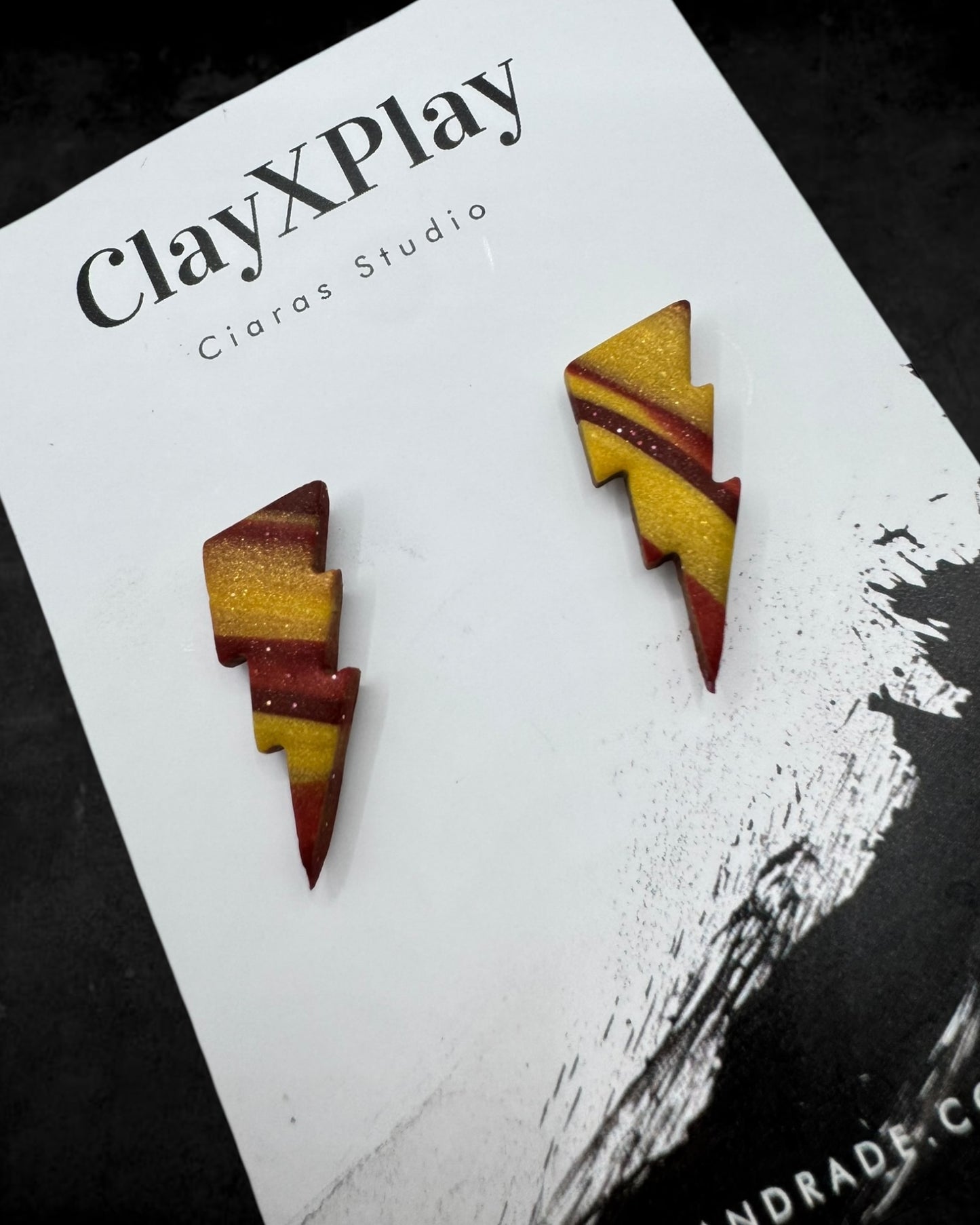 Lightning Bolt Red & Yellow Small Polymer Clay Stud Earrings Handmade