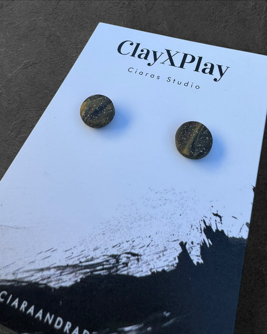 Black & Yellow Galaxy Mini Round Polymer Clay Stud Earrings Handmade