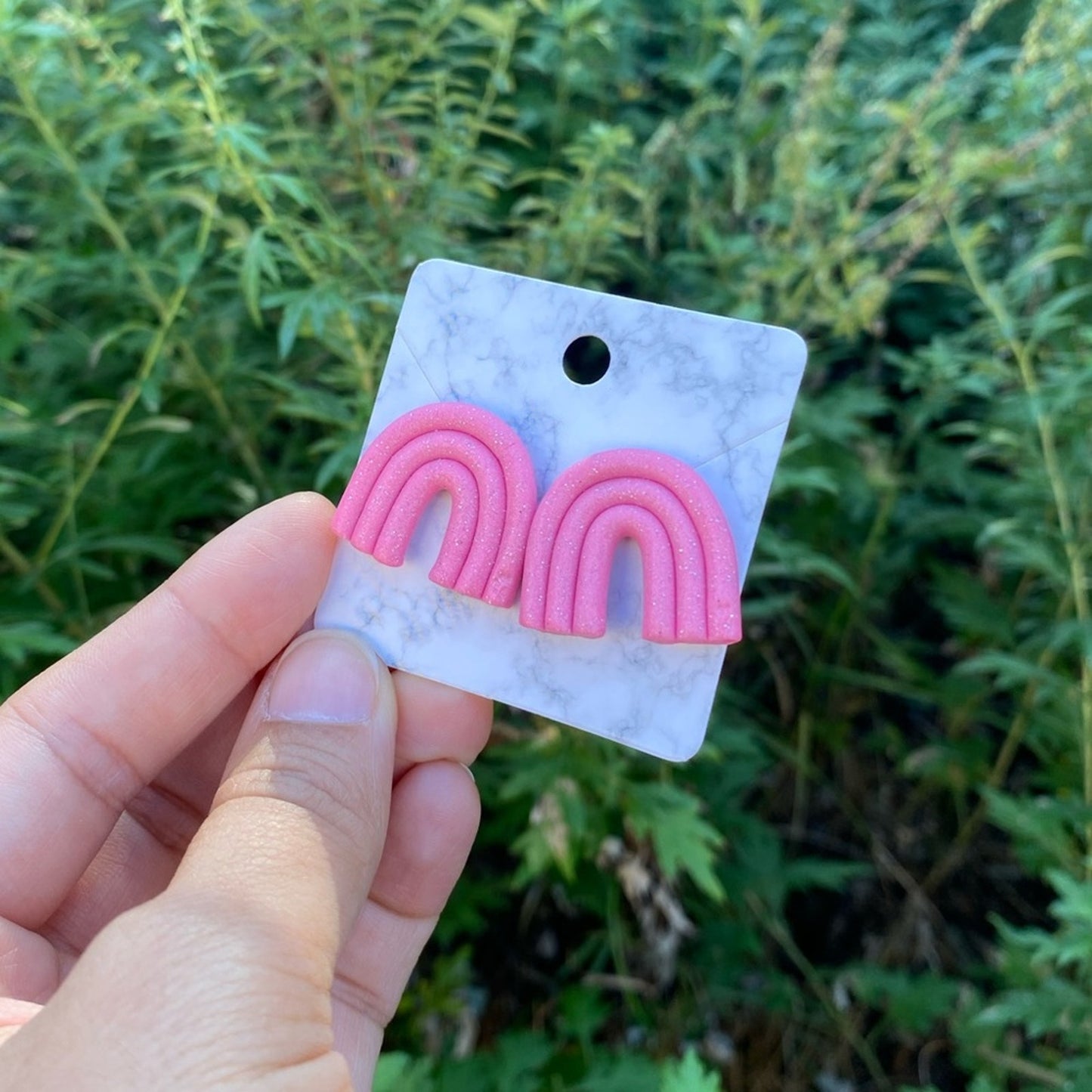 Pink Rainbow Handmade Polymer Clay Stud Earrings