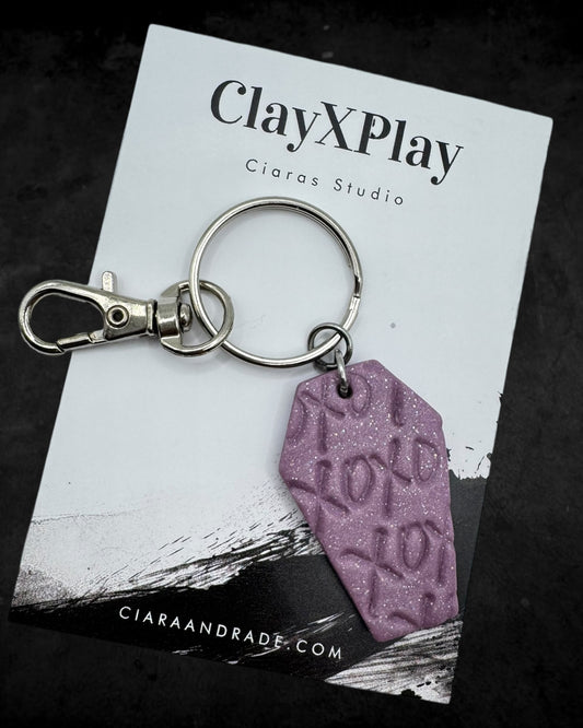 Till Death Do Is Part XOXO Purple Polymer Clay Keychain Handmade