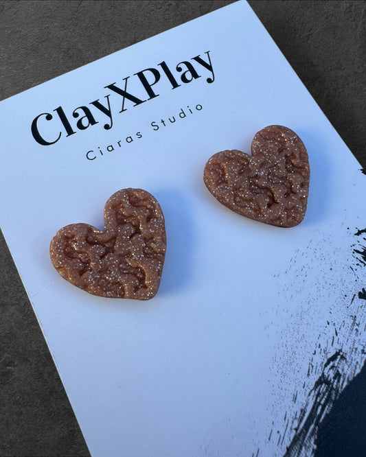Money Magic CopperPolymer Clay Heart Stud Earrings
