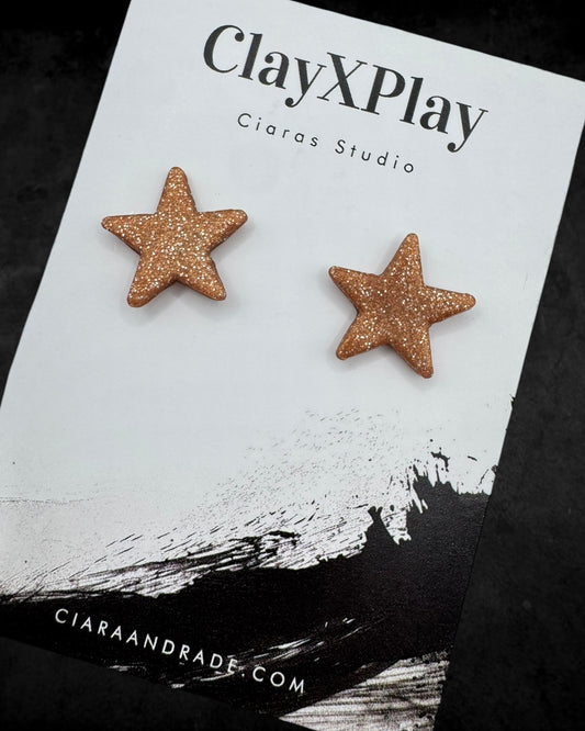 Rose Gold Small Star Polymer Clay Stud Earrings Handmade