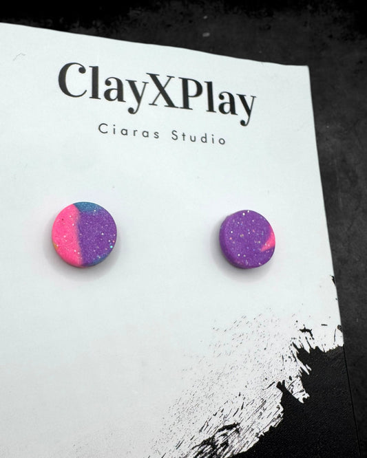 Multi Color Pink Purple Blue Small Round Clay Stud Earrings Handmade