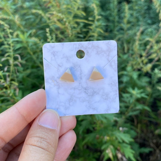 Mini Triangle Tan & White Polymer Clay Stud Earrings Handmade