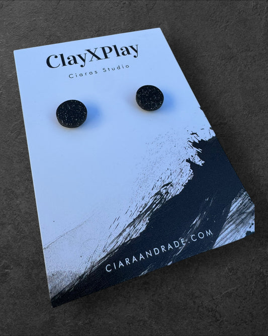 Black Mini Round Polymer Clay Stud Earrings Handmade