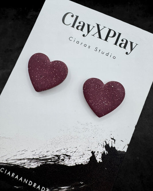 Red Medium Polymer Clay Heart Studs Handmade