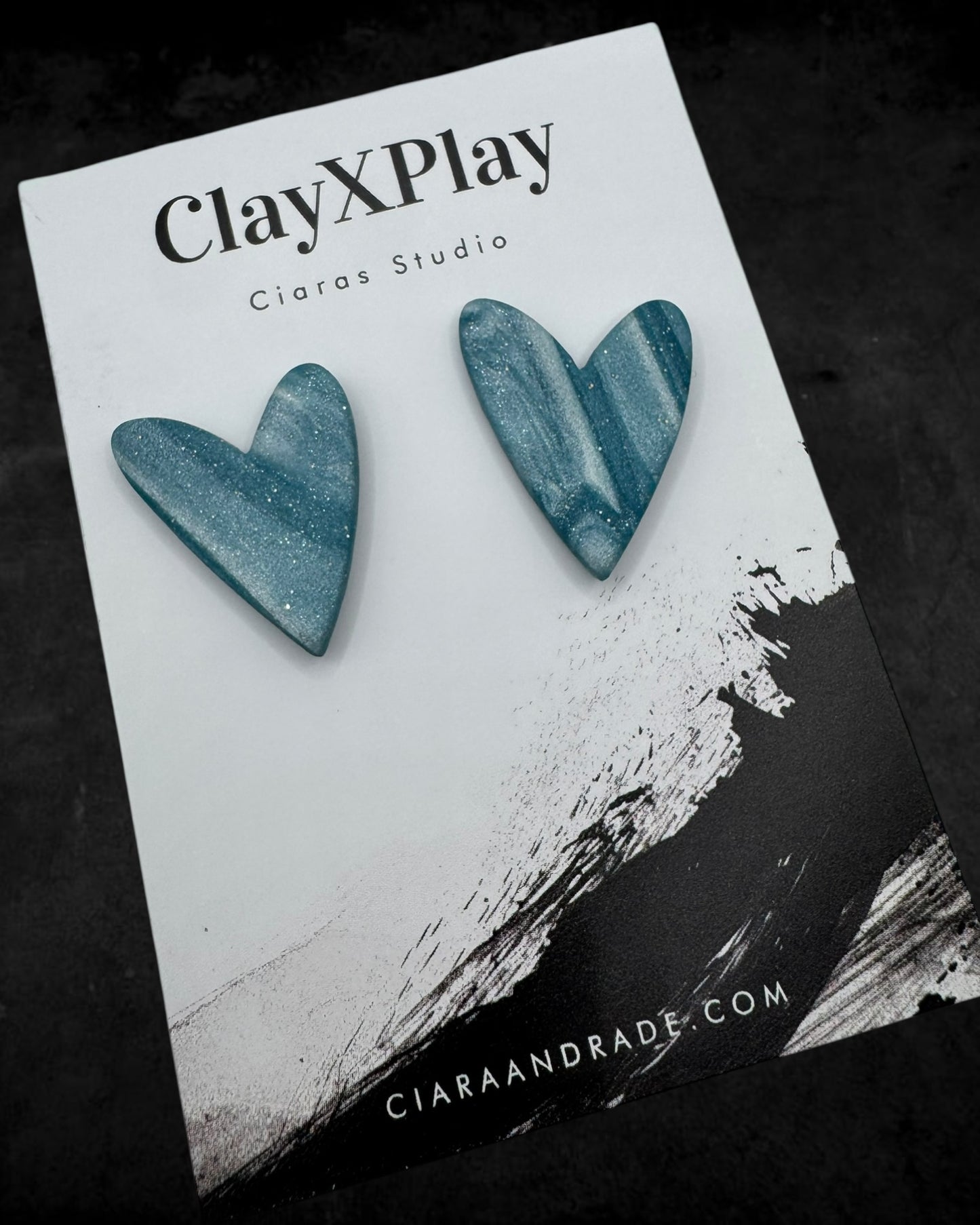 Blue & White Polymer Clay Heart Stud Earrings Handmade