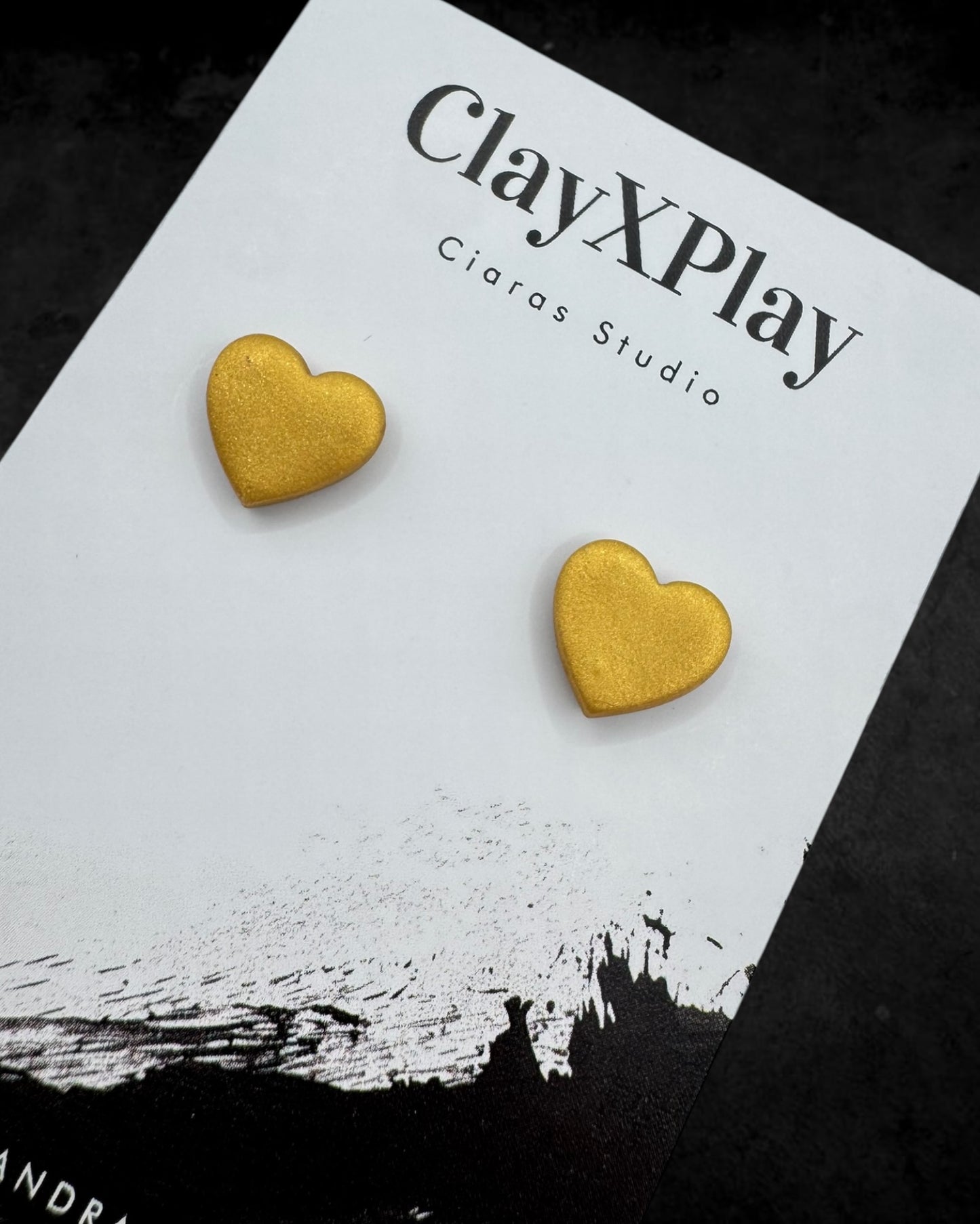 Gold Small Heart Polymer Clay Stud Earrings Handmade
