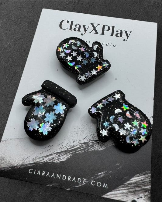 Stary Night Mittens Black Polymer Clay Glove Magnet – Handmade Decor