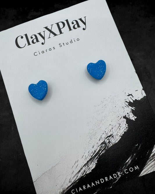 Blue Mini Heart Polymer Clay Stud Earrings Handmade