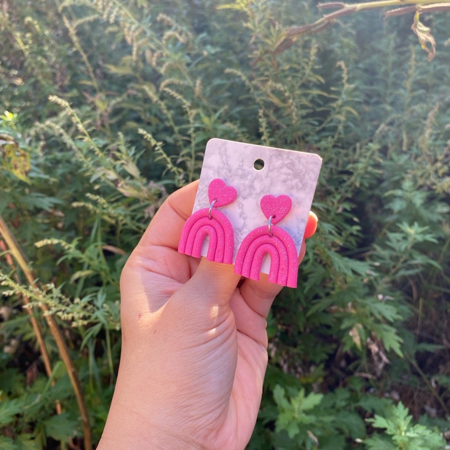 Pink Rainbow Dangles Polymer Clay Handmade Earrings