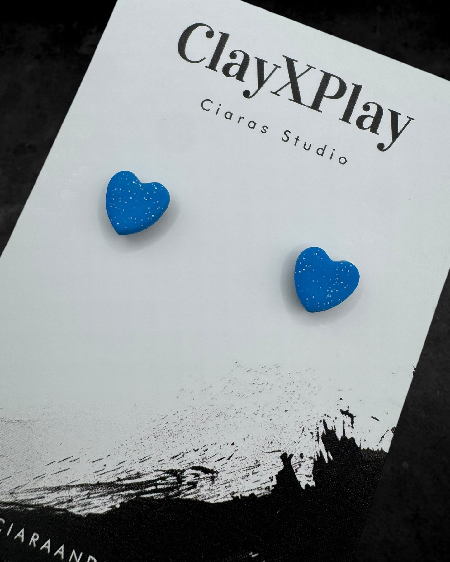 Blue Mini Heart Polymer Clay Stud Earrings Handmade