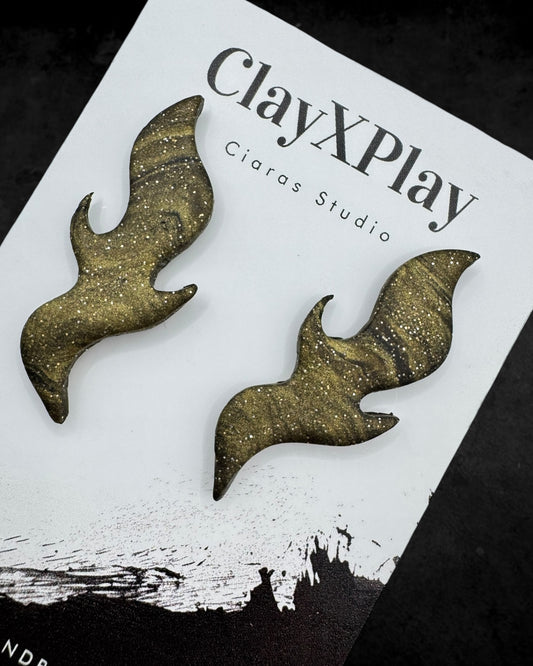 Gold & Black Flame Handmade Polymer Clay Studs