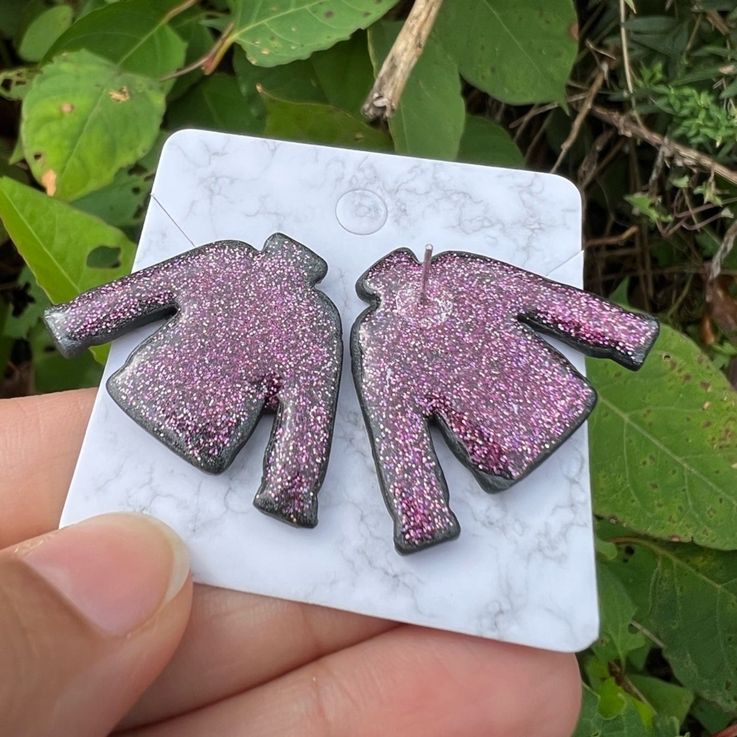 Sweater Weather Pink Glitter Polymer Clay Stud Earrings Handmade