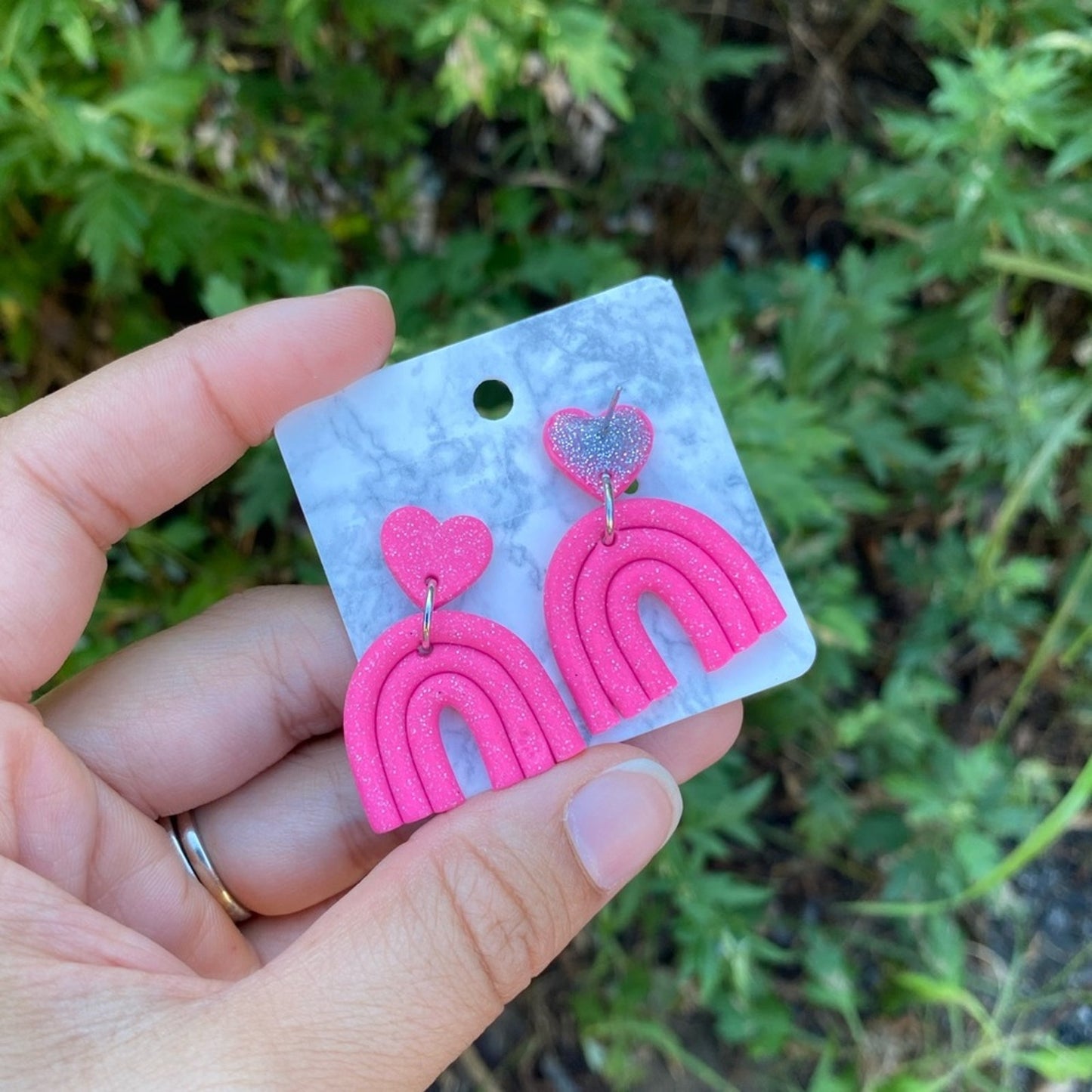 Pink Rainbow Dangles Polymer Clay Handmade Earrings