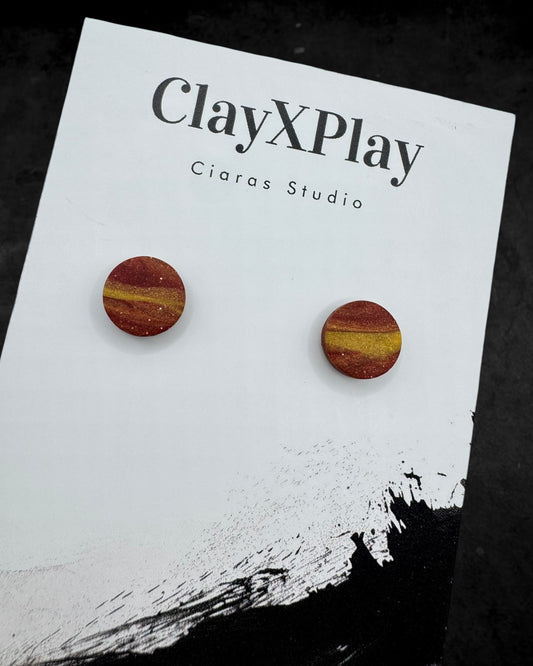 Red & Yellow Mini Round Polymer Clay Stud Earrings Handmade
