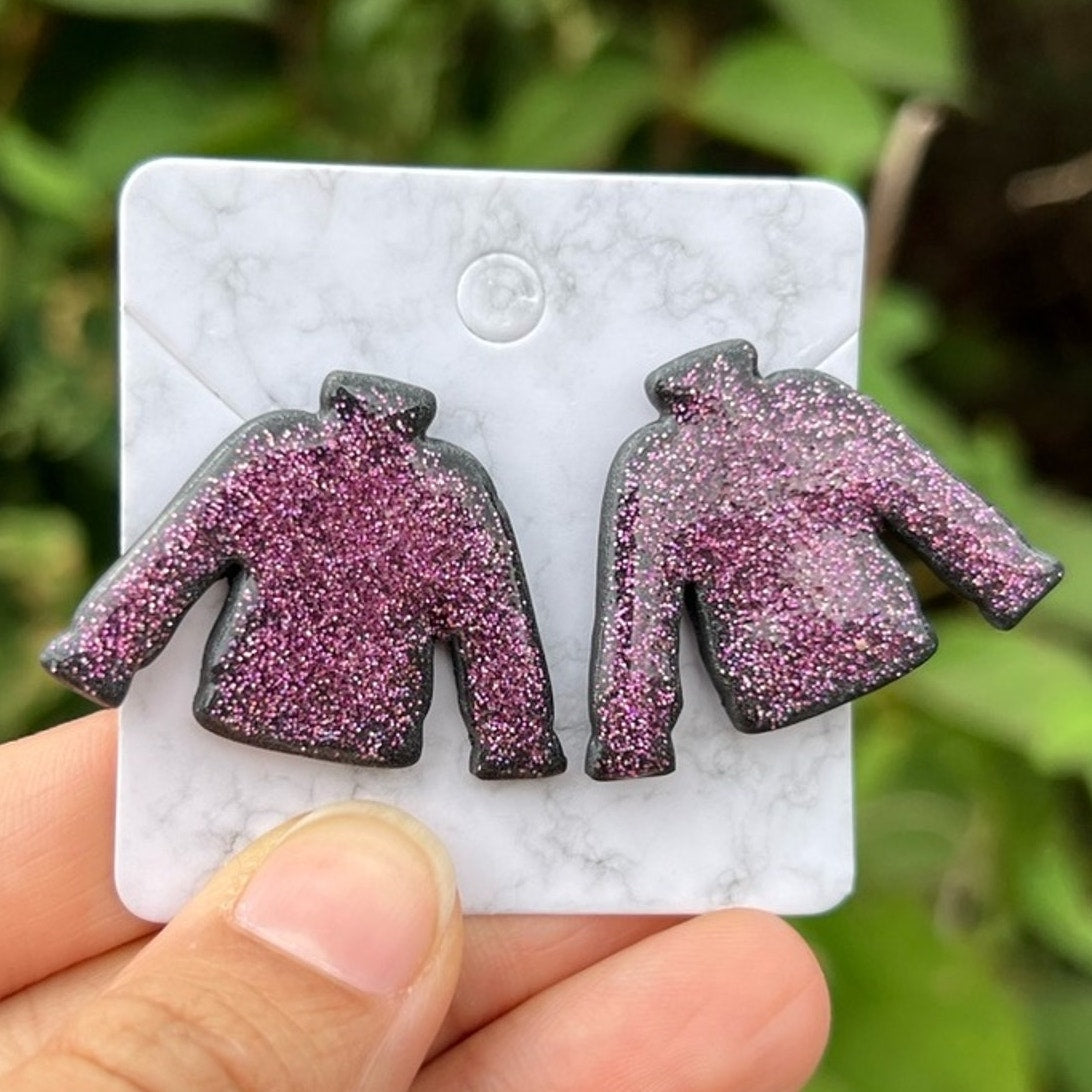 Sweater Weather Pink Glitter Polymer Clay Stud Earrings Handmade