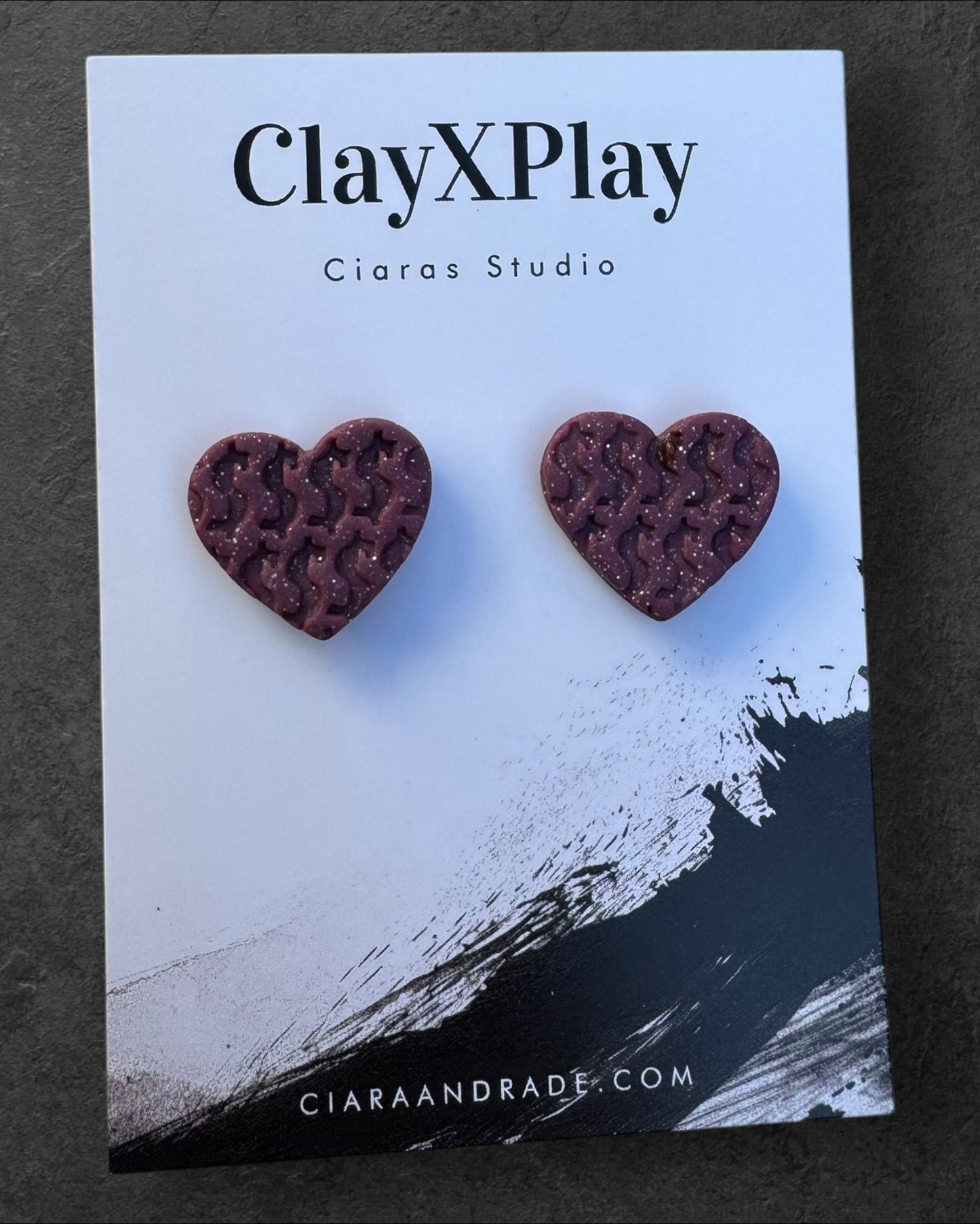 Money Magic Maroon Medium Polymer Clay Heart Stud Earrings Handmade