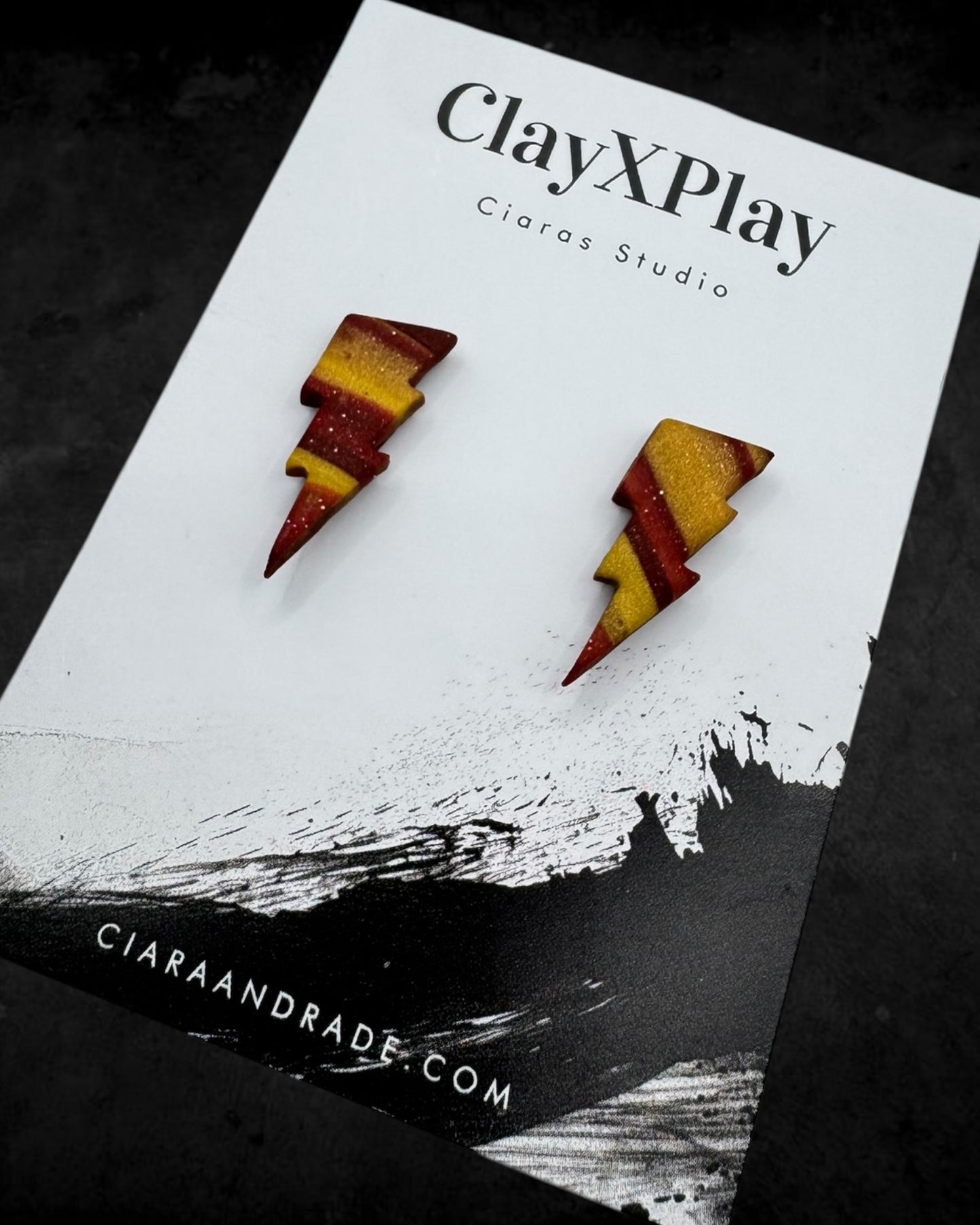 Lightning Bolt Red & Yellow Small Polymer Clay Stud Earrings Handmade