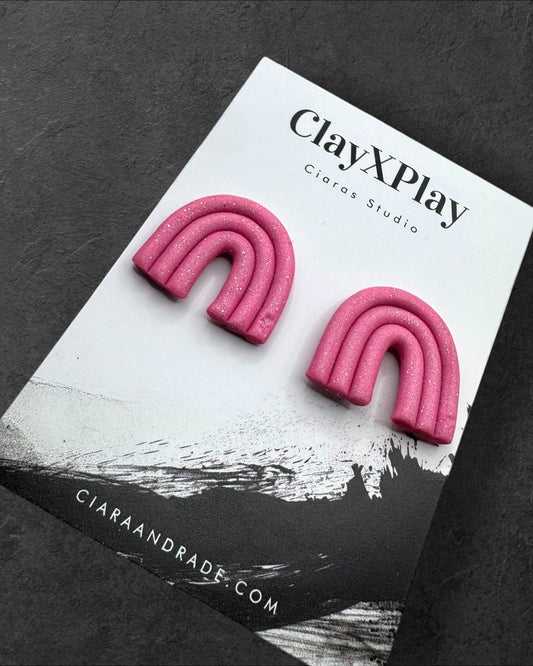 Pink Rainbow Handmade Polymer Clay Stud Earrings