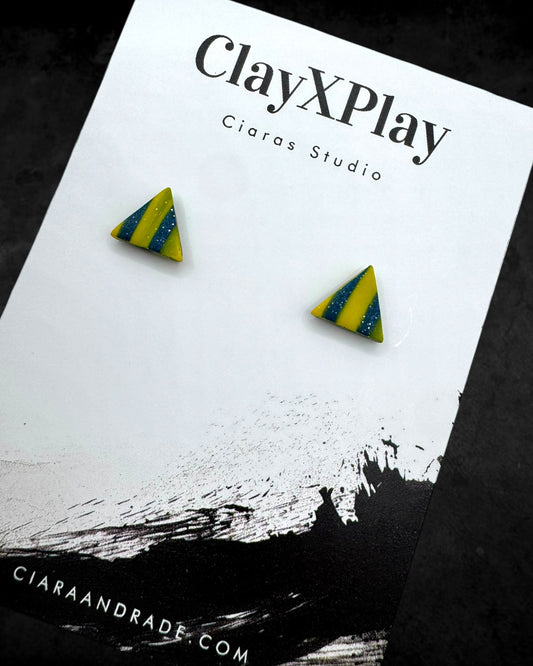 Mini Triangle Yellow & Blue Polymer Clay Stud Earrings Handmade