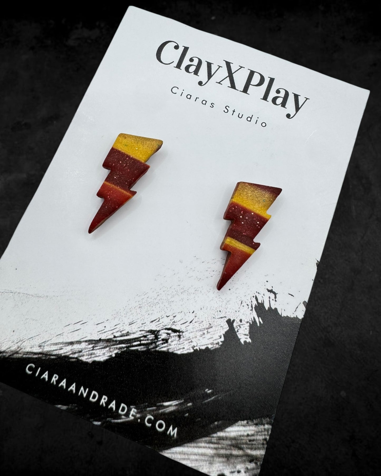 Lightning Bolt Red & Yellow Small Polymer Clay Stud Earrings Handmade