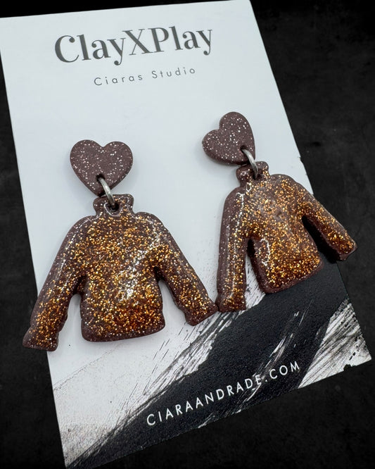 Sweater Weather Brown & Copper Dangle Polymer Clay Earrings Handmade