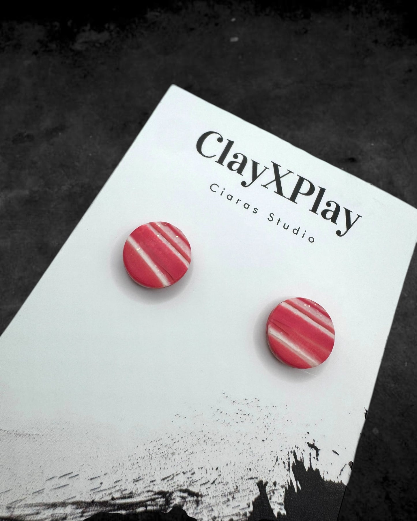 Pink & White Medium Round Polymer Clay Stud Earrings Handmade