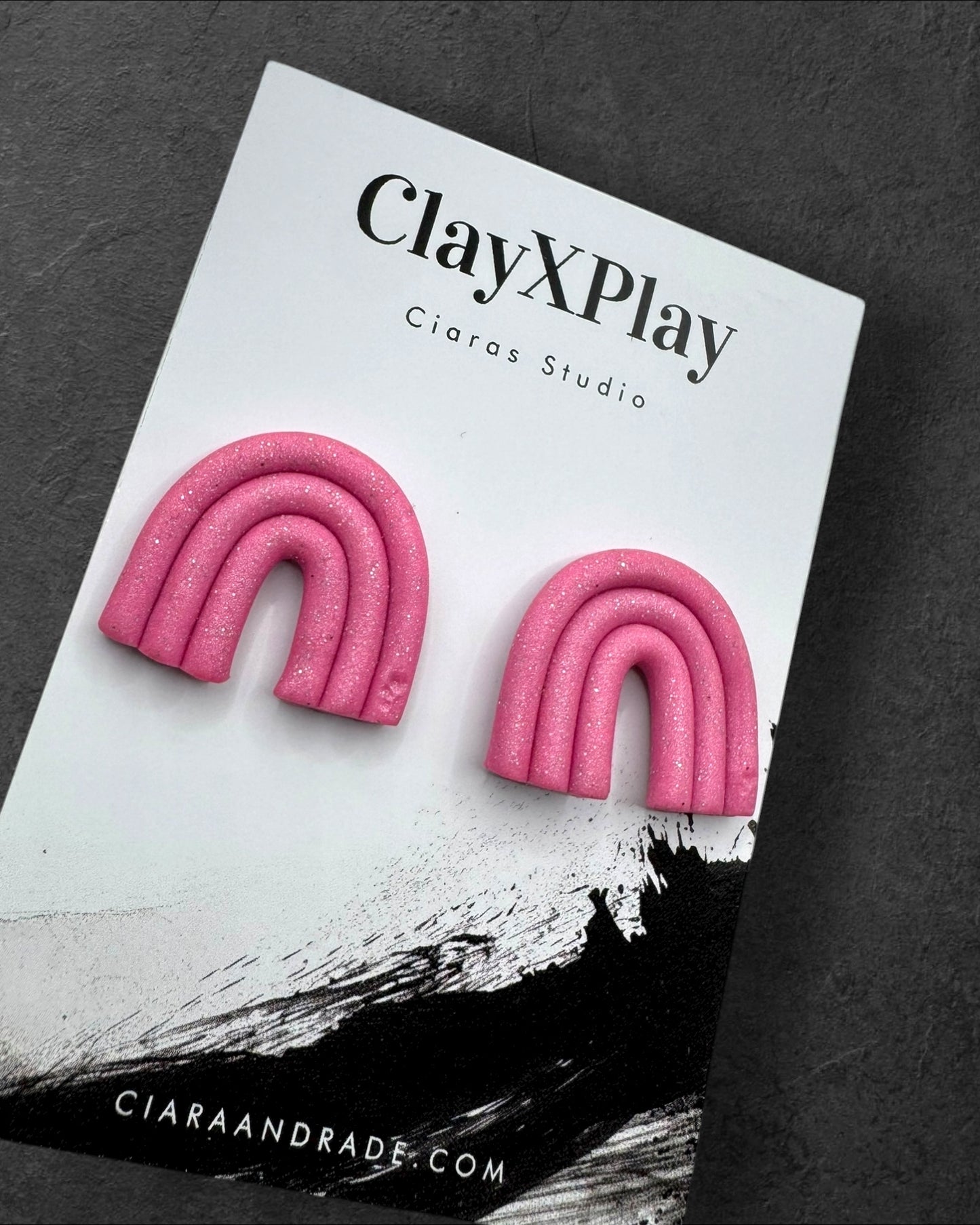 Pink Rainbow Handmade Polymer Clay Stud Earrings