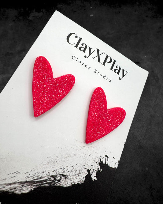 Barbie Pink Heart Handmade Polymer Clay Stud Earrings