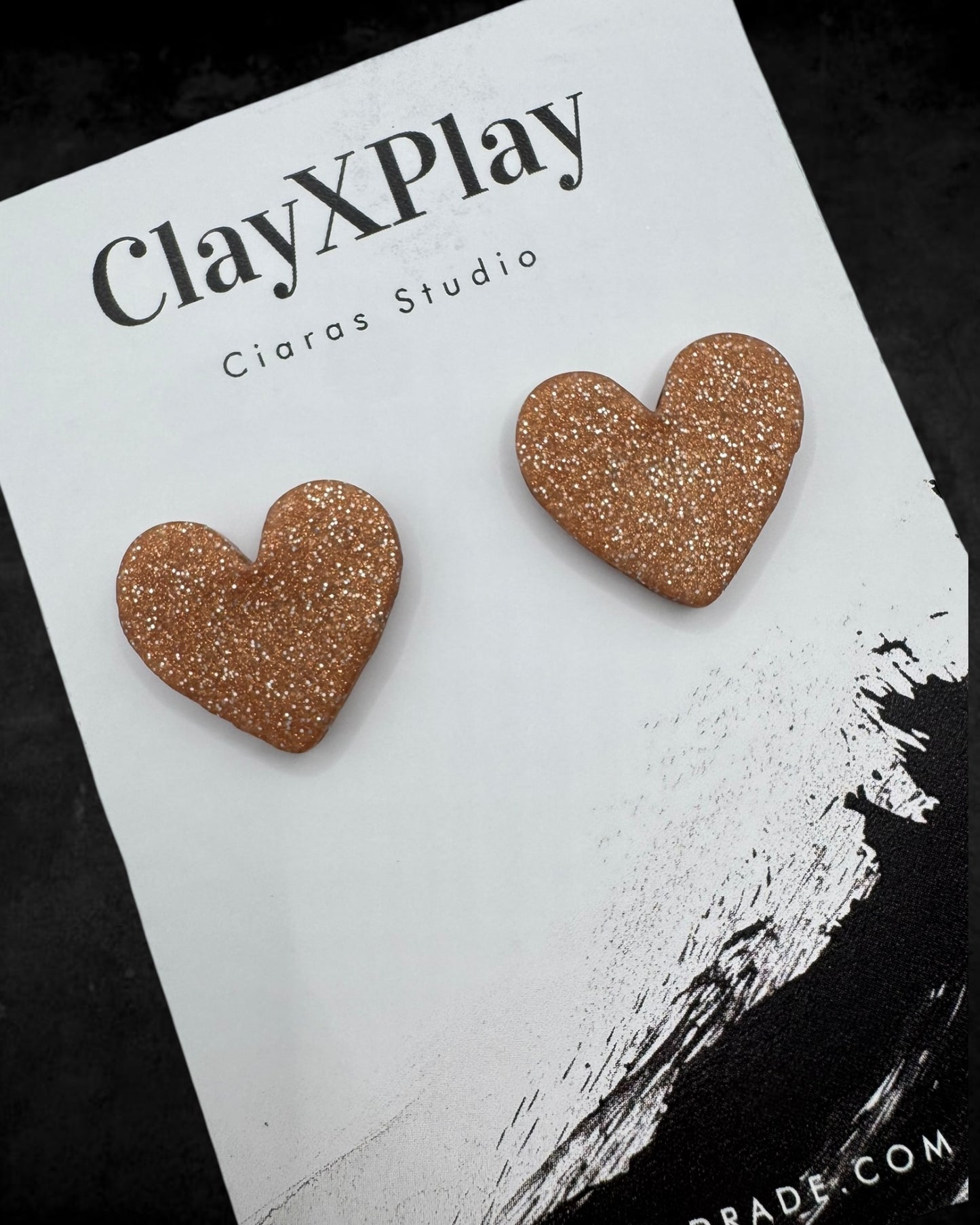 Rose Gold Polymer Clay Medium Heart Stud Earrings – Handmade Elegance