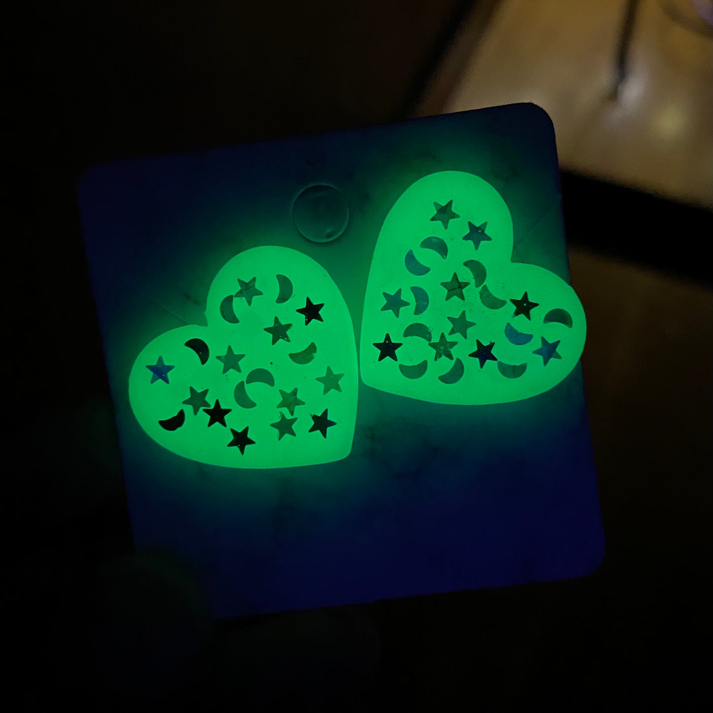Starry Night Heart Yellow Polymer XL Clay Stud Earrings