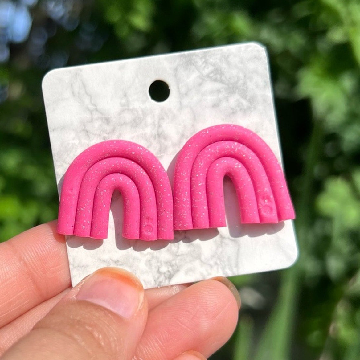 Pink Rainbow Handmade Polymer Clay Stud Earrings