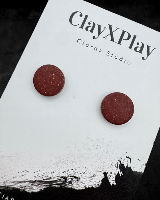 Red Medium Round Polymer Clay Stud Earrings Handmade