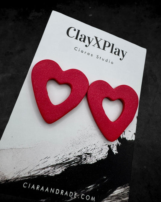 Red Open Heart Polymer Clay Studs