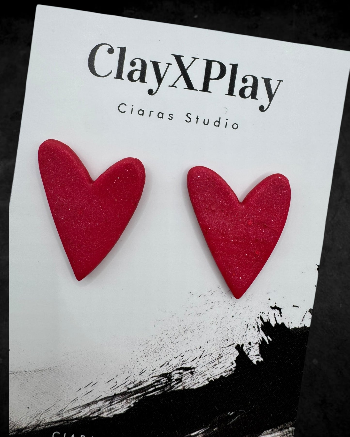 Red Heart Handmade Polymer Clay Stud Earrings