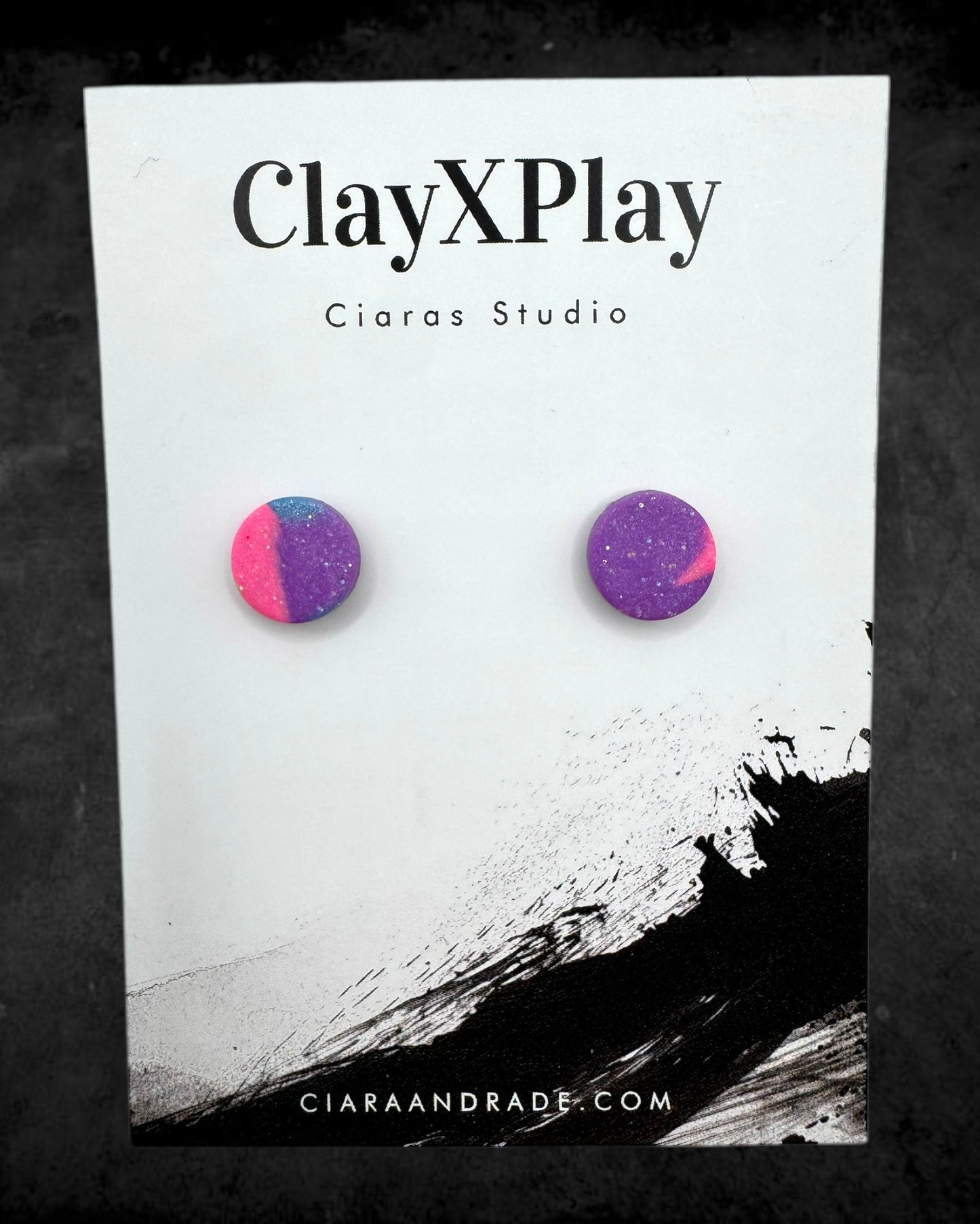 Multi Color Pink Purple Blue Small Round Clay Stud Earrings Handmade