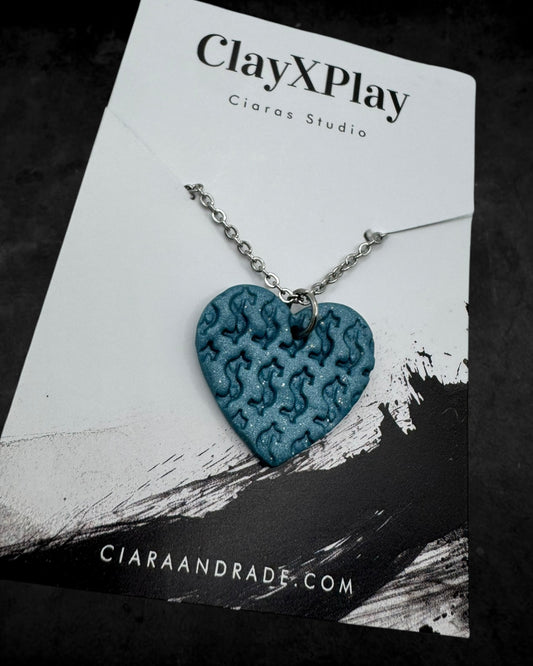 Money Magic Medium Blue Polymer Clay Pendant on Stainless Steel Necklace Handmade