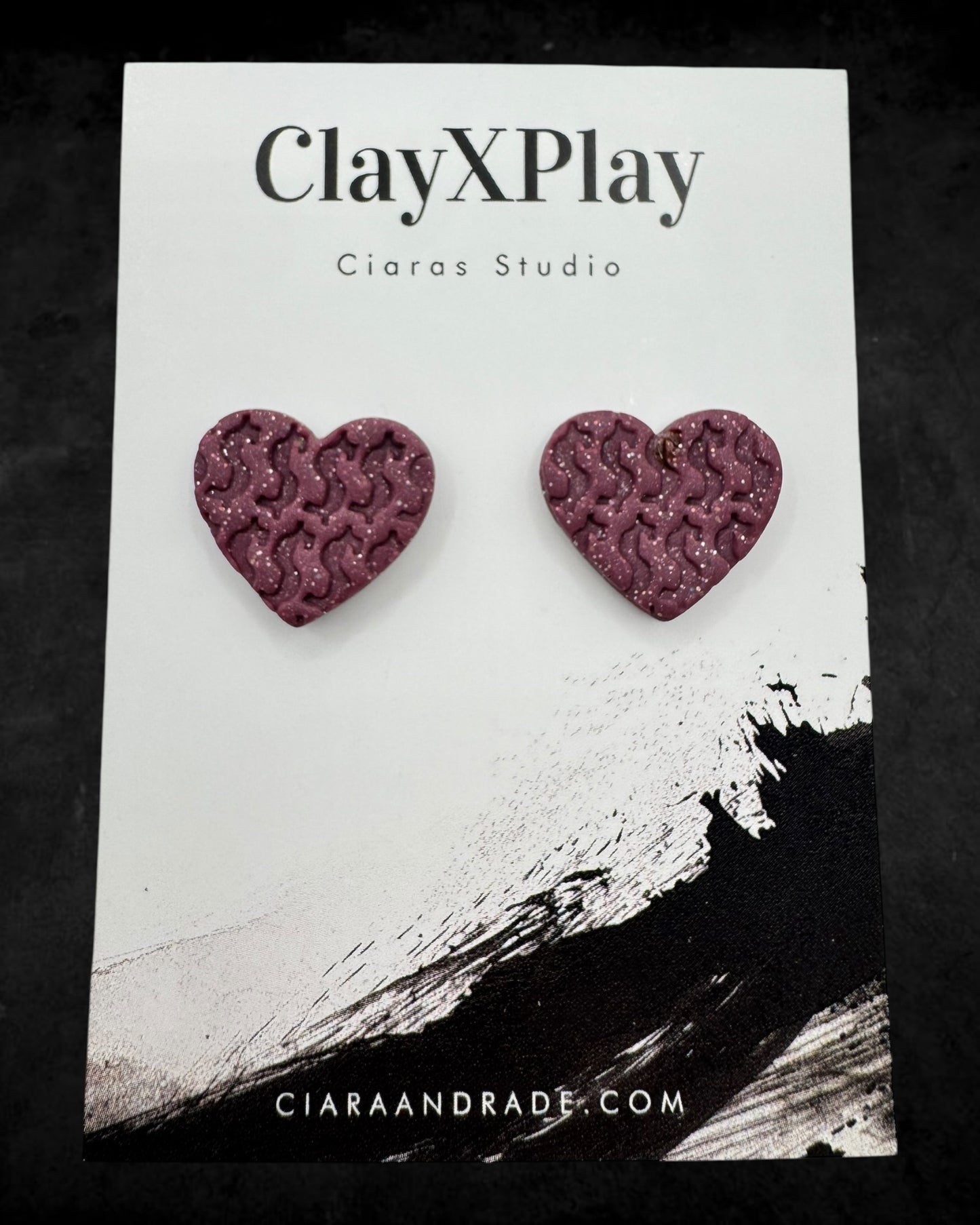 Money Magic Maroon Medium Polymer Clay Heart Stud Earrings Handmade