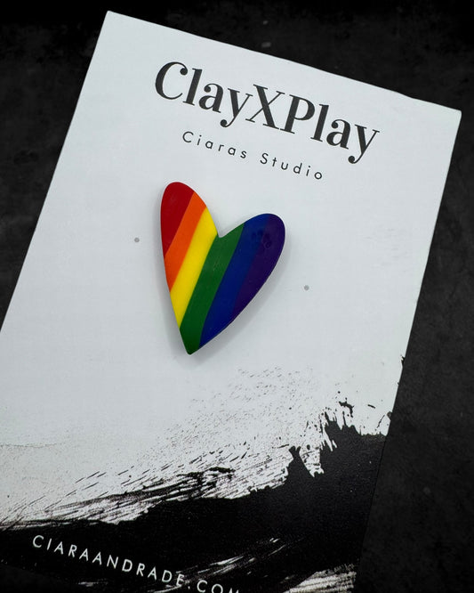 Rainbow Polymer Clay Heart Pin Handmade