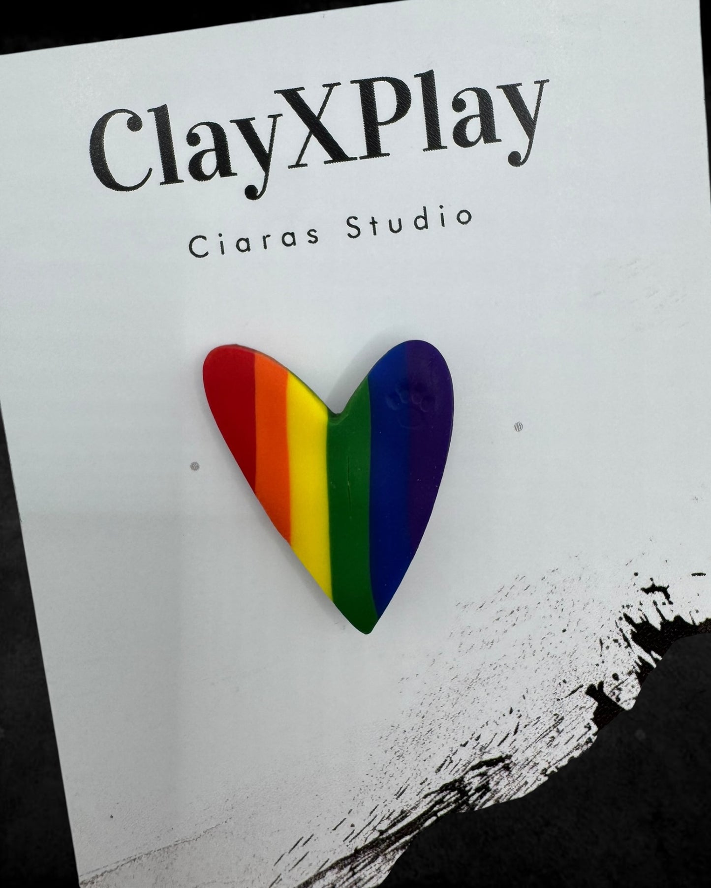 Rainbow Polymer Clay Heart Pin Handmade