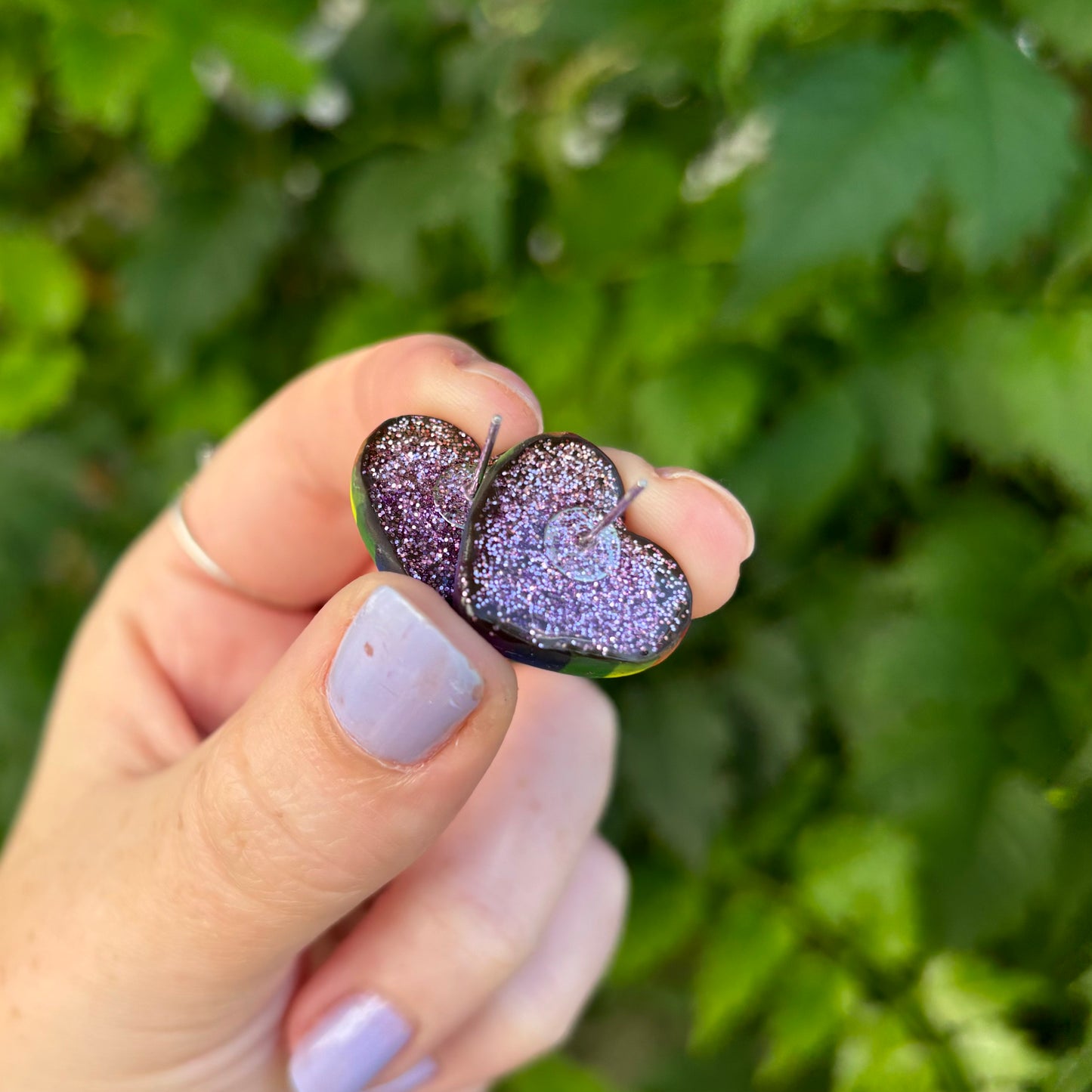 Rainbow Medium Polymer Clay Heart Stud Earrings Handmade