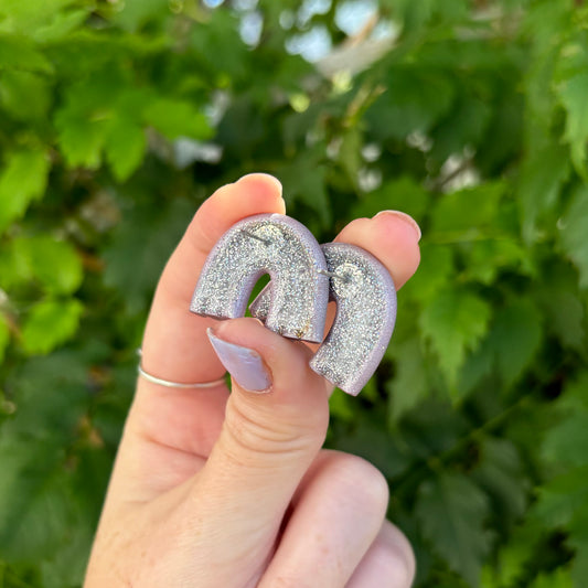 Purple Rainbow Polymer Clay Large Stud Earrings Handmade