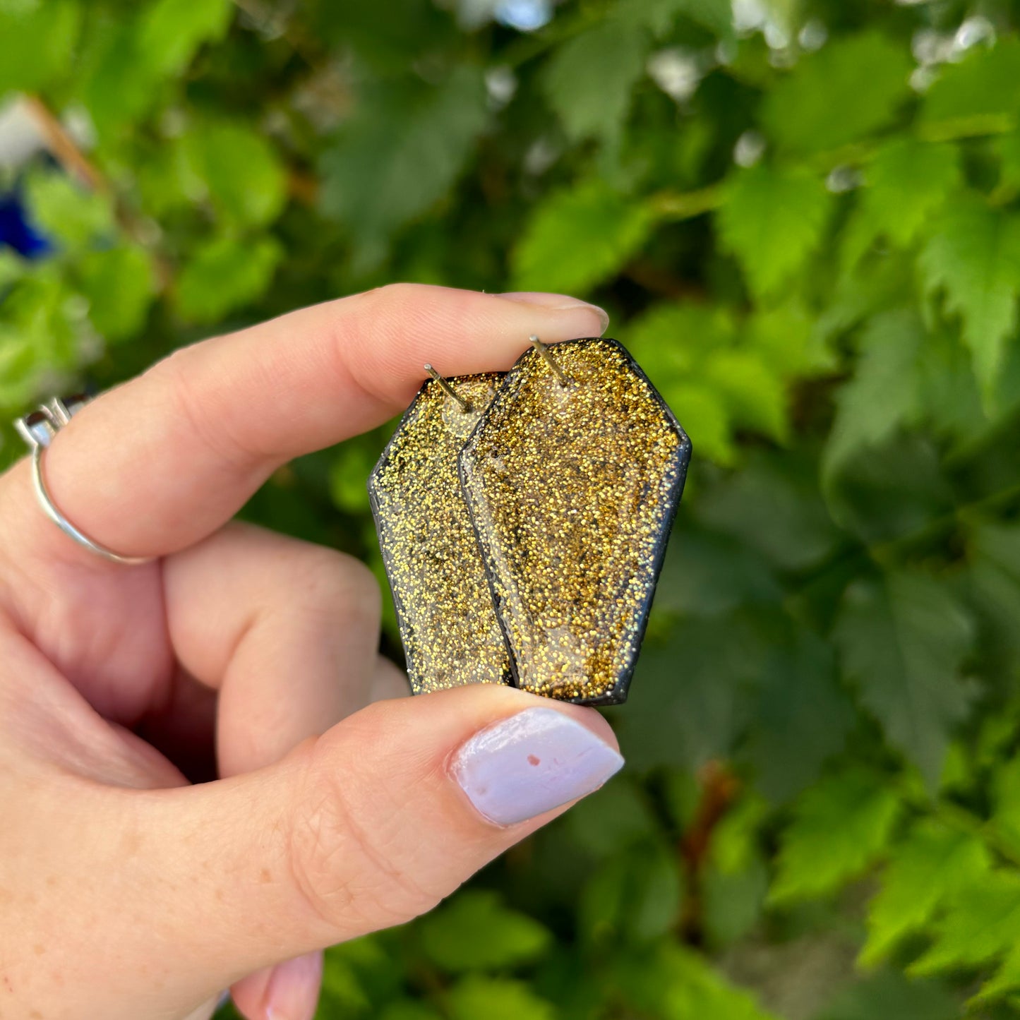 Till Death Do Us Part Black Polymer Clay Heart Coffin Stud Earrings Handmade