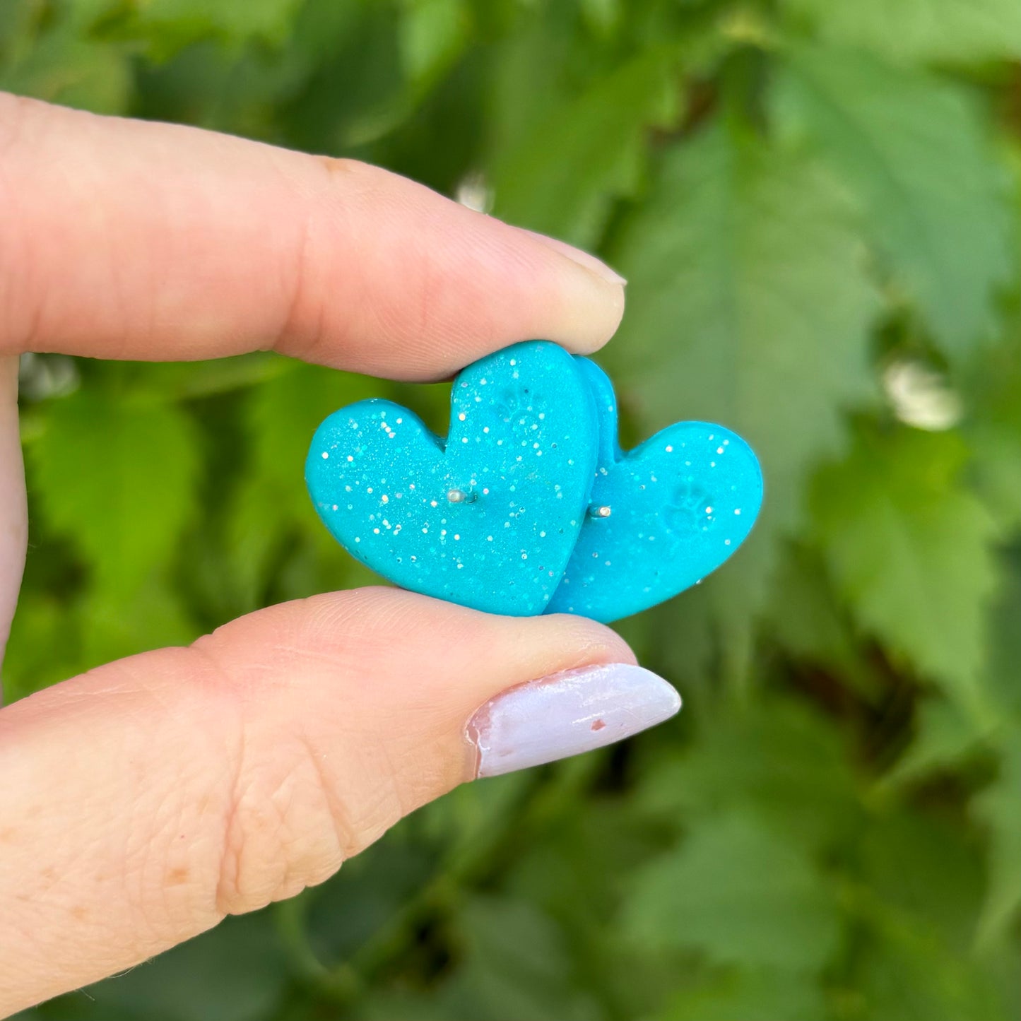Money Magic Medium Blue Polymer Clay Heart Stud Earrings Handmade