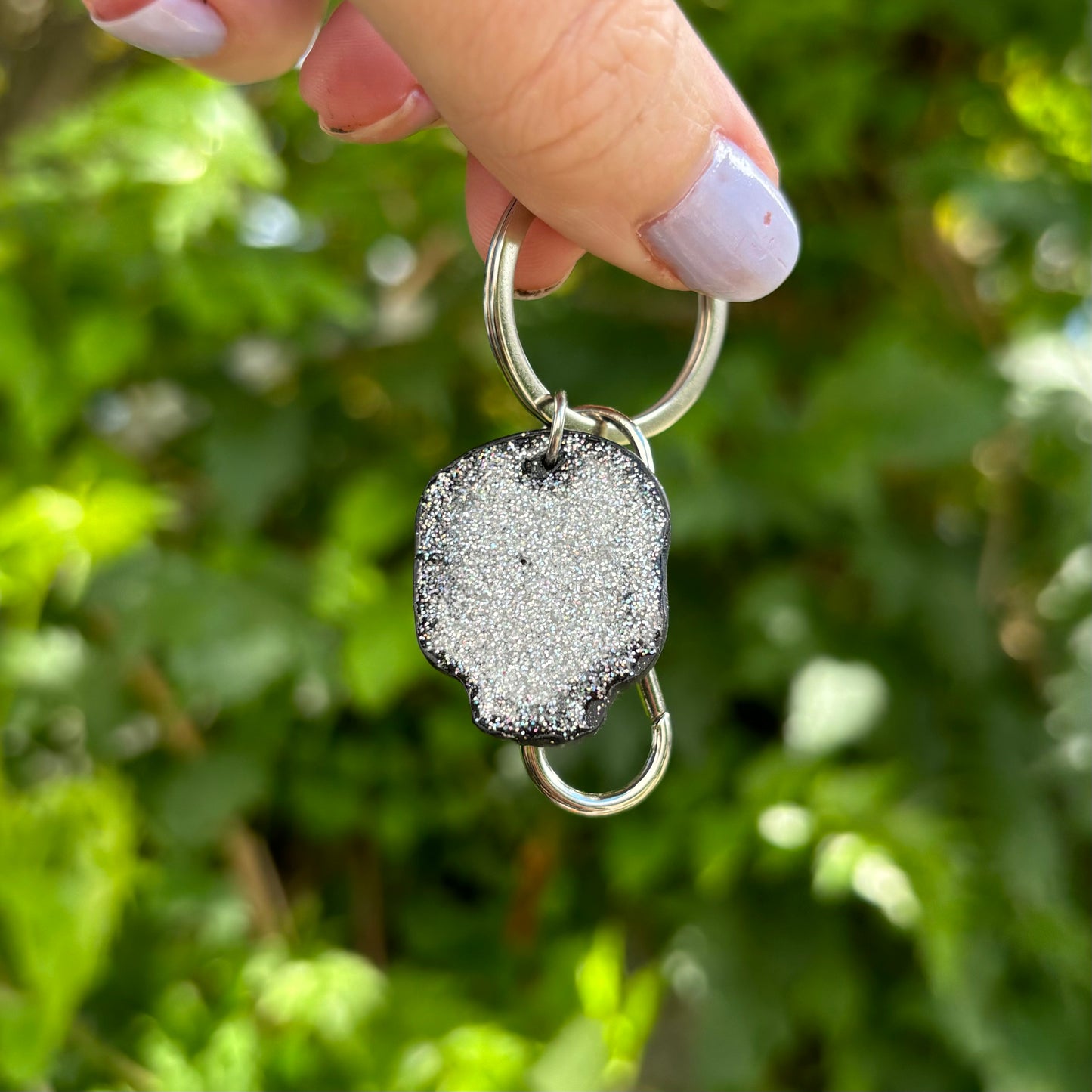 Diamond Eyes Skull Black Polymer Clay Keychain Handmade