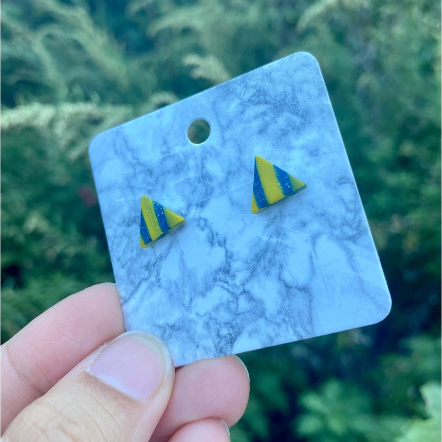 Mini Triangle Yellow & Blue Polymer Clay Stud Earrings Handmade