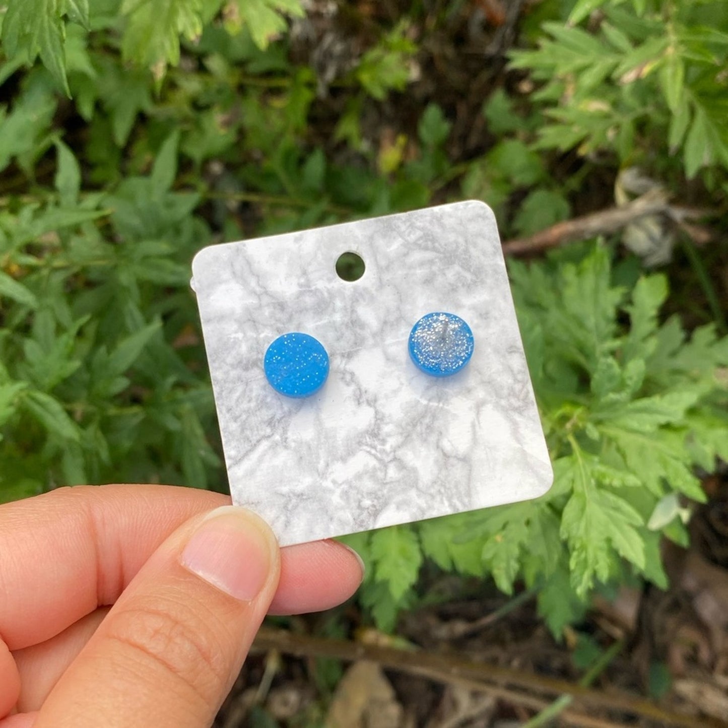 Blue Mini Round Polymer Clay Stud Earrings Handmade