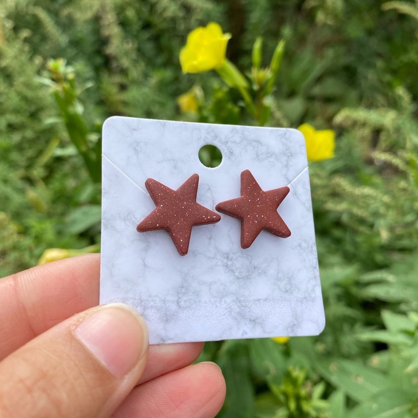 Maroon Small Star Polymer Clay Handmade Stud Earrings