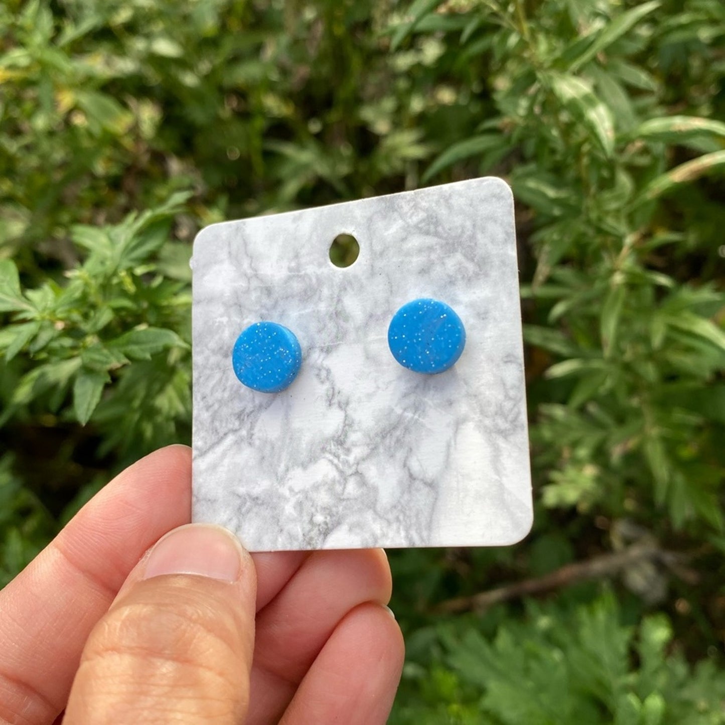 Blue Mini Round Polymer Clay Stud Earrings Handmade